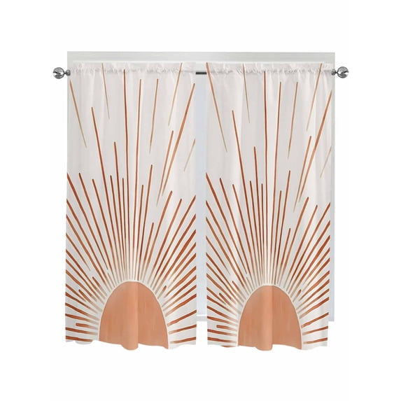 Bedroom Curtains 63 Inches length, Orange Sunshine Window Treatment Curtain Drapes, Lines Retro Abstract Middle Century Rod Pocket Curtain Panels for Living Room Kitchen, 42"x63", 2 Panels