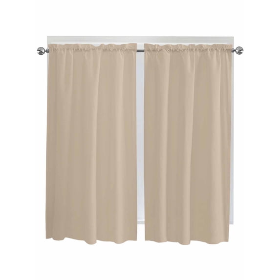 Bedroom Curtains 63 Inches length, Pure Light Khaki Window Treatment Curtain Drapes, Simple Solid Color Rod Pocket Curtain Panels for Living Room Kitchen, 42"x63", 2 Panels