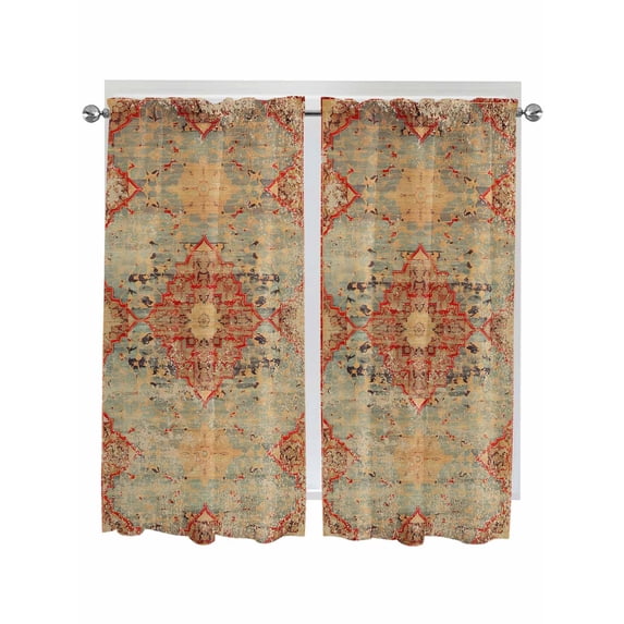 Bedroom Curtains 63 Inches length, Red Blue Boho Window Treatment Curtain Drapes, Ehtnic Abstract Art Modern Geometric Rod Pocket Curtain Panels for Living Room Kitchen, 42"x63", 2 Panels