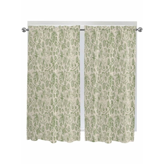 Bedroom Curtains 63 Inches length, Sage Green Flowers Window Treatment Curtain Drapes, Rustic Pastoral Botanical Floral Leaf Rod Pocket Curtain Panels for Living Room Kitchen, 42"x63", 2 Panels