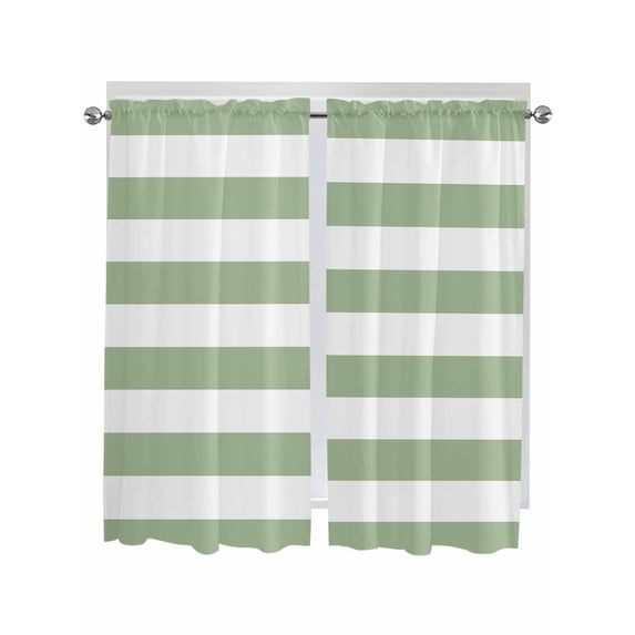Bedroom Curtains 63 Inches length, Sage Green Striped Window Treatment Curtain Drapes, Farmhouse Sage Green Stripes Rod Pocket Curtain Panels for Living Room Kitchen, 42"x63", 2 Panels