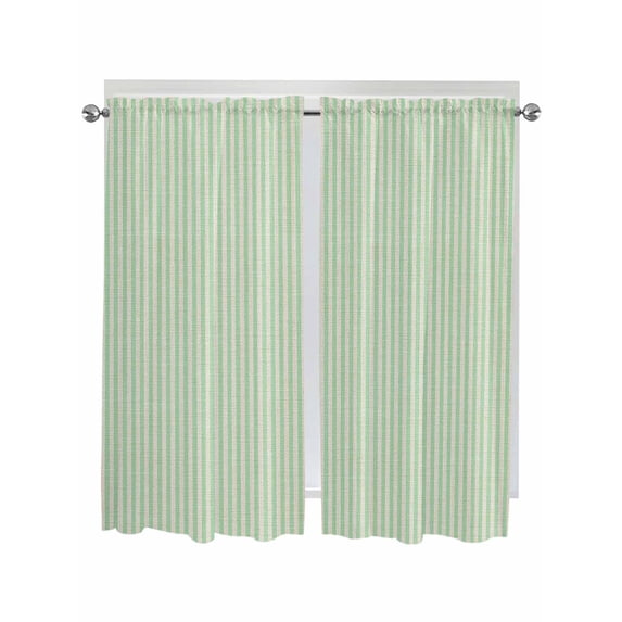 Bedroom Curtains 63 Inches length, Sage Green Striped Window Treatment Curtain Drapes, Modern Simple Farmhouse Beige Rod Pocket Curtain Panels for Living Room Kitchen, 42"x63", 2 Panels