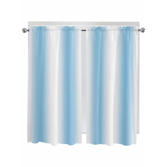 Bedroom Curtains 63 Inches length, Sky Blue White Window Treatment Curtain Drapes, Gradient Vertical Stripes Minimalist Rod Pocket Curtain Panels for Living Room Kitchen, 42"x63", 2 Panels