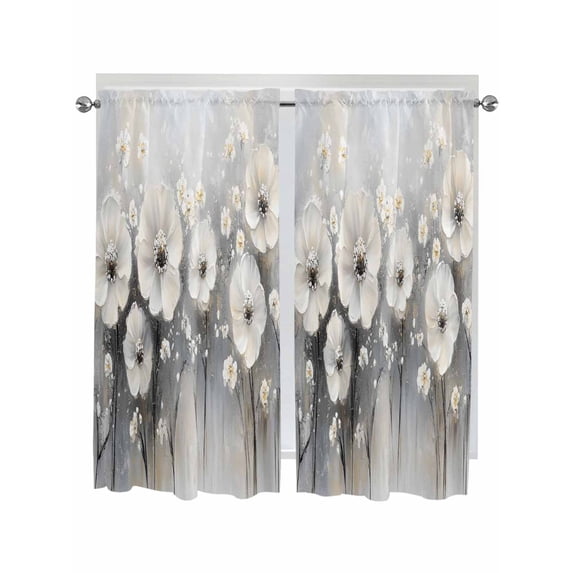 Bedroom Curtains 63 Inches length, Spring Camellia Window Treatment Curtain Drapes, Retro Floral Oil Painting Modern Art Rod Pocket Curtain Panels for Living Room Kitchen, 42"x63", 2 Panels