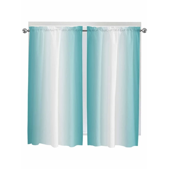 Bedroom Curtains 63 Inches length, Teal Ombre Window Treatment Curtain Drapes, Turquoise White Gradient Modern Abstract Art Rod Pocket Curtain Panels for Living Room Kitchen, 42"x63", 2 Panels