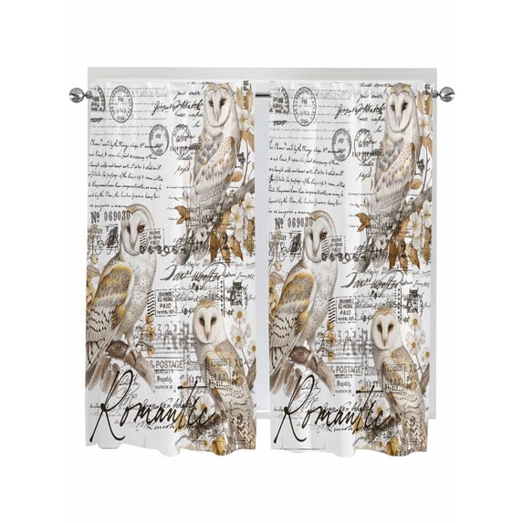 Bedroom Curtains 63 Inches length, Vintage Owl Window Treatment Curtain Drapes, Rustic Sping Floral Botanical Postmark Rod Pocket Curtain Panels for Living Room Kitchen, 42"x63", 2 Panels