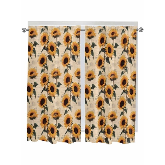 Bedroom Curtains 63 Inches length, Vintage Sunflower Window Treatment Curtain Drapes, Watercolor Summer Botanical Rod Pocket Curtain Panels for Living Room Kitchen, 42"x63", 2 Panels