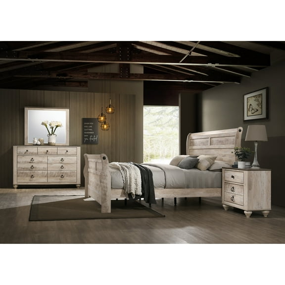 Bedroom Decor Assembly - King Bed, Captivating Dresser, Mirror, Nightstand In White Wash Urban Chic Furnishings Attractive