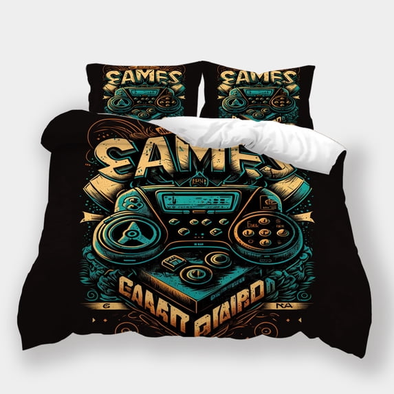Bedroom Decor Bedspreads Teen Adult Cool Comforter Cover Pillowcase Gamepad Printed Bed Set,Full (80"x90")