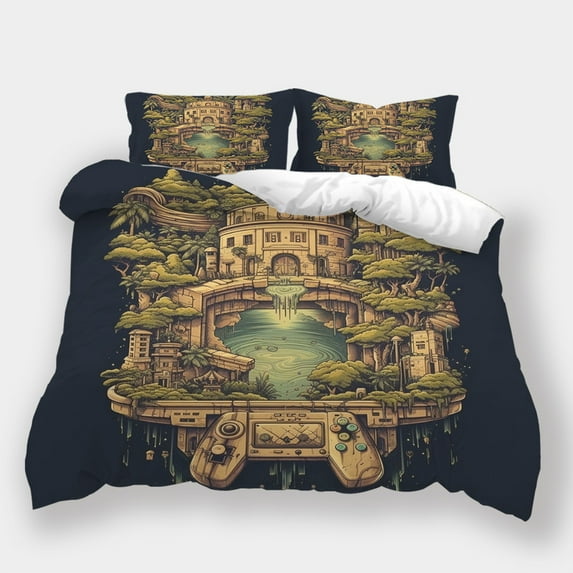 Bedroom Decor Game Handle Printed Quilt Cover Pillowcase Kids Adult Fantasy Bedding Suit,Queen (90"x90")