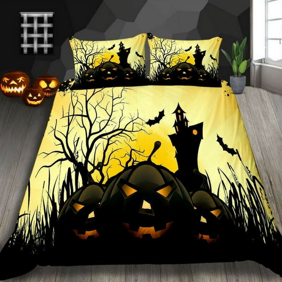 Bedroom Decoration Comforter Cover Set 3D Pumpkin Printed Home Textiles Happy Halloween Pillowcase,Twin (68"x86")