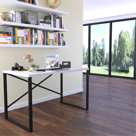 Bedroom Desk for Teens | Used for Writing and Computing | Solid Wood Top on Black Metal Frame | Space - Efficient Design