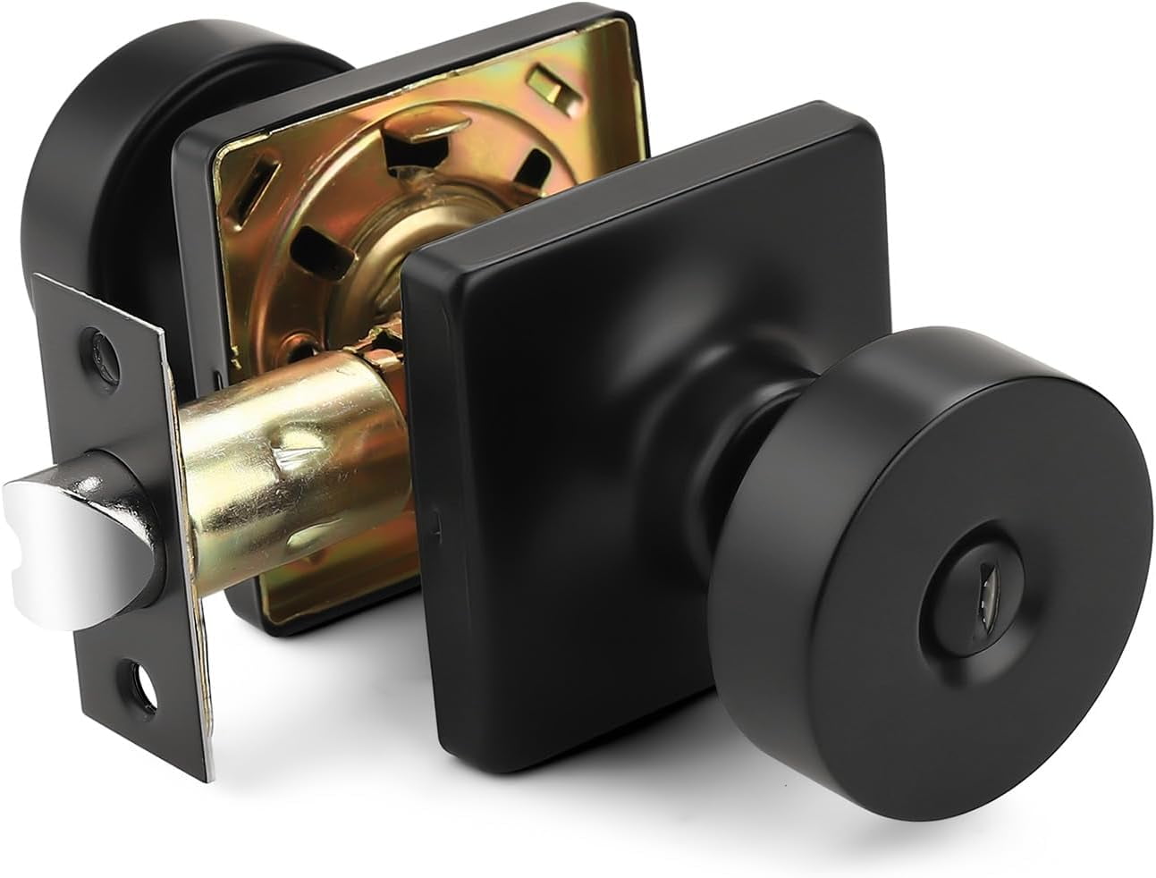 Bedroom Door Knobs Interior, Privacy Keyless Door Handles for Bedroom or Bathroom, 1 Pack Square Panel Door Knob in Matte Black Finish