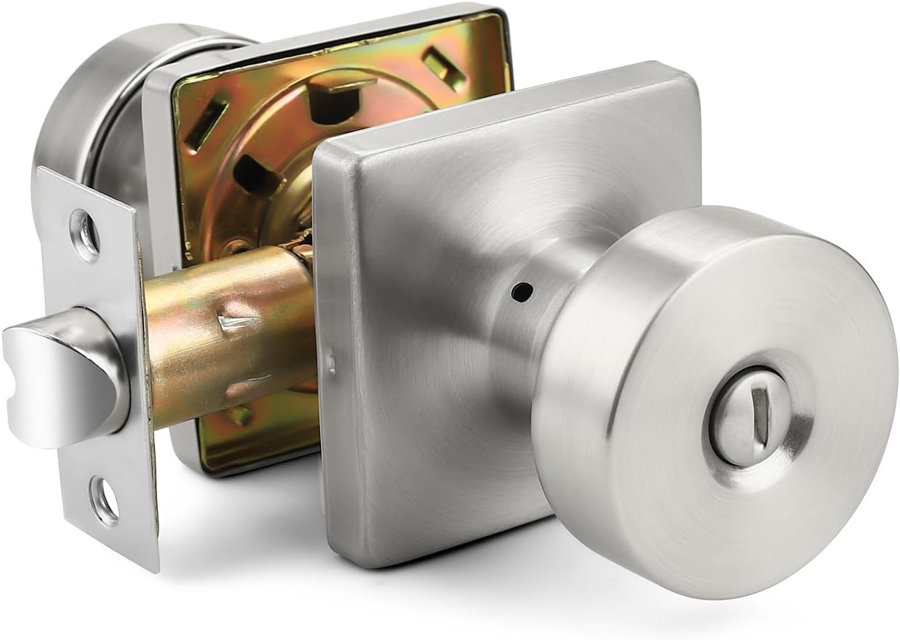 Bedroom Door Knobs Interior, Privacy Keyless Door Handles for Bedroom or Bathroom, 1 Pack Square Panel Door Knob in Satin Nickel Finish