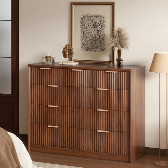 Bedroom Dresser, 9 Drawer Tall Dresser, Walnut Dresser for Bedroom, Living Room, 36.6"H x 47.3"W x 15"D