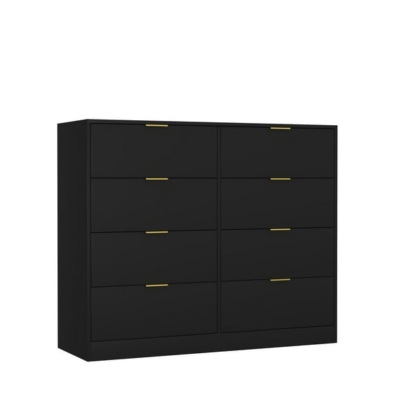 Bedroom Dressers 8 Drawers Dresser for Bedroom, Wood Bedroom Dresser Modern Drawer Chest, 8 Chest of Drawer, Tall Dresser for Closet, Dressers Organizer for Living Room, Closet, Hallway Black,Chests