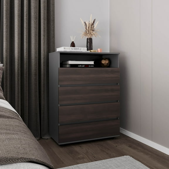 Bedroom Dressers Dresser, 4 Drawers, 1 Shelf, Matt Gray / Dark Oak,Chests For Bedroom