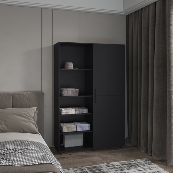 Bedroom Dressers Eco High One Door Freestanding Armoire With Hanging Rod And Interior Shelves, Compact Bedroom Wardrobe, Black,Chests For Bedroom