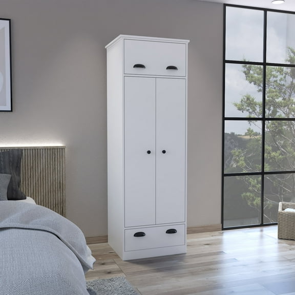 Bedroom Dressers Falkland Armoire with 1 Drawer and 1 Hinged Drawer with Handles White,Chests For Bedroom