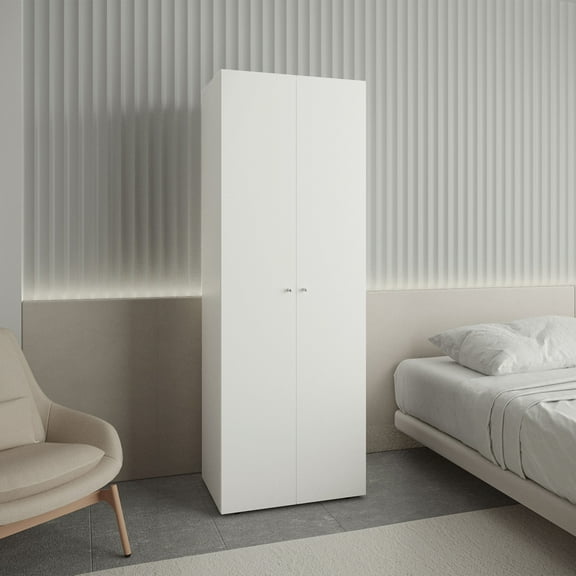 Bedroom Dressers Home 2 Doors Closet System Armoire, Hanging Rod and Storage Shelf, Modern Armoire for Bedroom Organization Storage, White,Chests For Bedroom