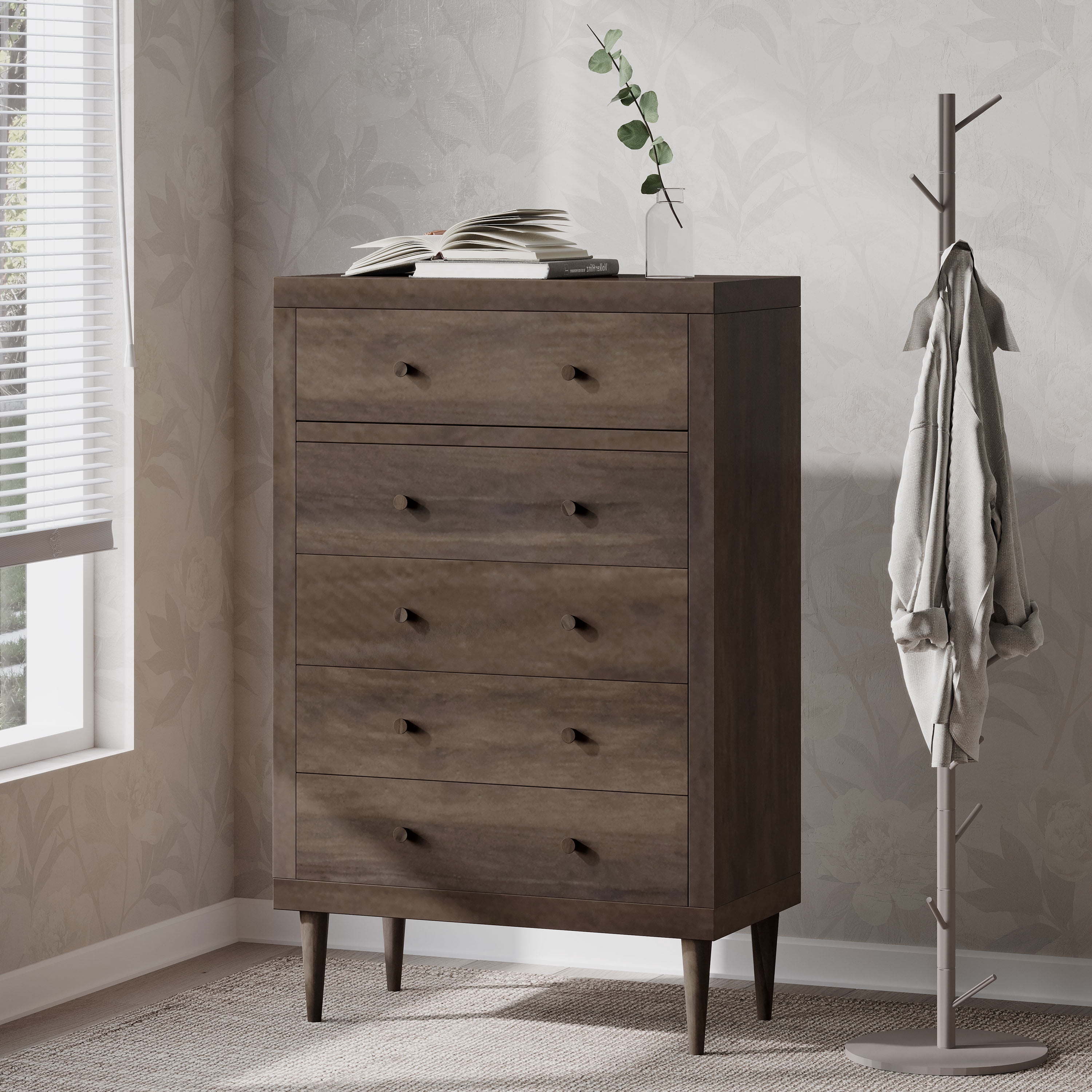 Bedroom Dressers, NORDIC 5-DRAWER CHEST, Walnut Chests For Bedroom,Mdf ...