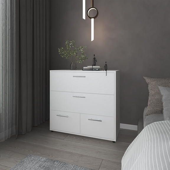 Bedroom Dressers, Oto Dresser with 4 Spacious Drawers, White, White Chests For Bedroom,Particle Board Wardrobes For Bedroom, Furniture, Bedroom Furniture, Dressers, Chests & Wardrobes Oto Dresser wit