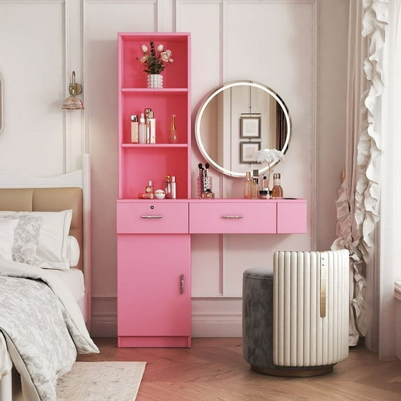 Bedroom Dressers Pink modern simple hair desk, multi-layer storage space,Chests For Bedroom