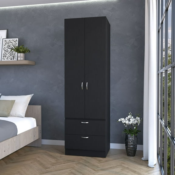 Bedroom Dressers Tall Mayer Wardrobe in Melamine with Two Doors and Two Drawers,Chests For Bedroom