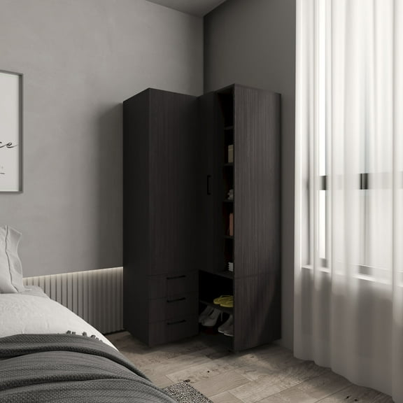 Bedroom Dressers Toulouse Corner Armoire With Double Doors And Interior Shelves, Space-Saving Wardrobe, Black,Chests For Bedroom