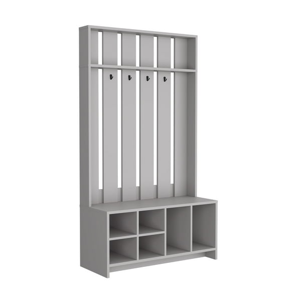 Bedroom Dressers, Tulcan 38" Wide Hall Tree with Bench and Shoe Storage, Entryway Bench with Coat Rack, Smoke Grey Bedroom Storage,Particle Board Chests of Drawers