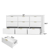 Bedroom Dressers White 9 Drawer Dresser, 63" Large Deep Chest of Drawers, Wooden Dresser Storage Cabinet with 9 Drawers for Bedroom, Long Dressers for Living Room, Hallway,Chests For Bedroom