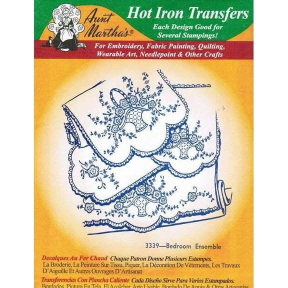 Bedroom Ensemble Aunt Martha's Hot Iron Embroidery Transfer