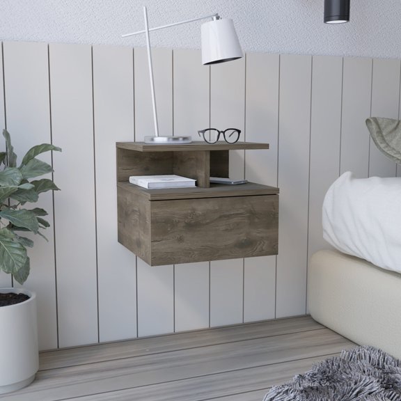 Bedroom - Friendly Floating Nightstand - Store All Essentials in Large Drawer and Shelves