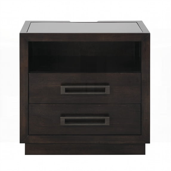 Bedroom Furniture 1pc: Charcoal Finish Nightstand with 2 Drawers & USB Power, Stylish Design