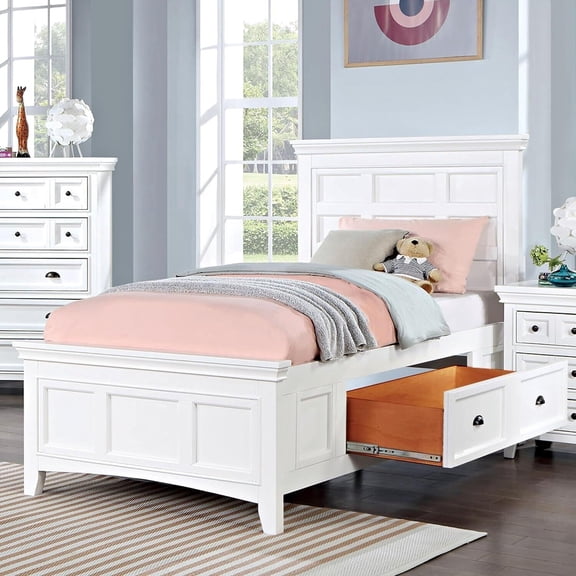 Bedroom Furniture 1pc Twin Size Bed White Solid wood Underbed Storage drawer Unique Headboard FB