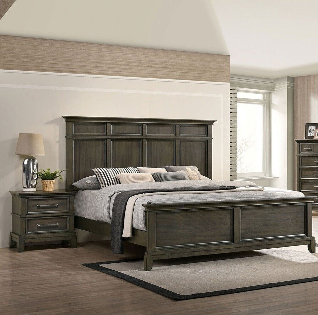 Bedroom Furniture 3pc Set Queen Size Bed 2x Nightstands Gray Color