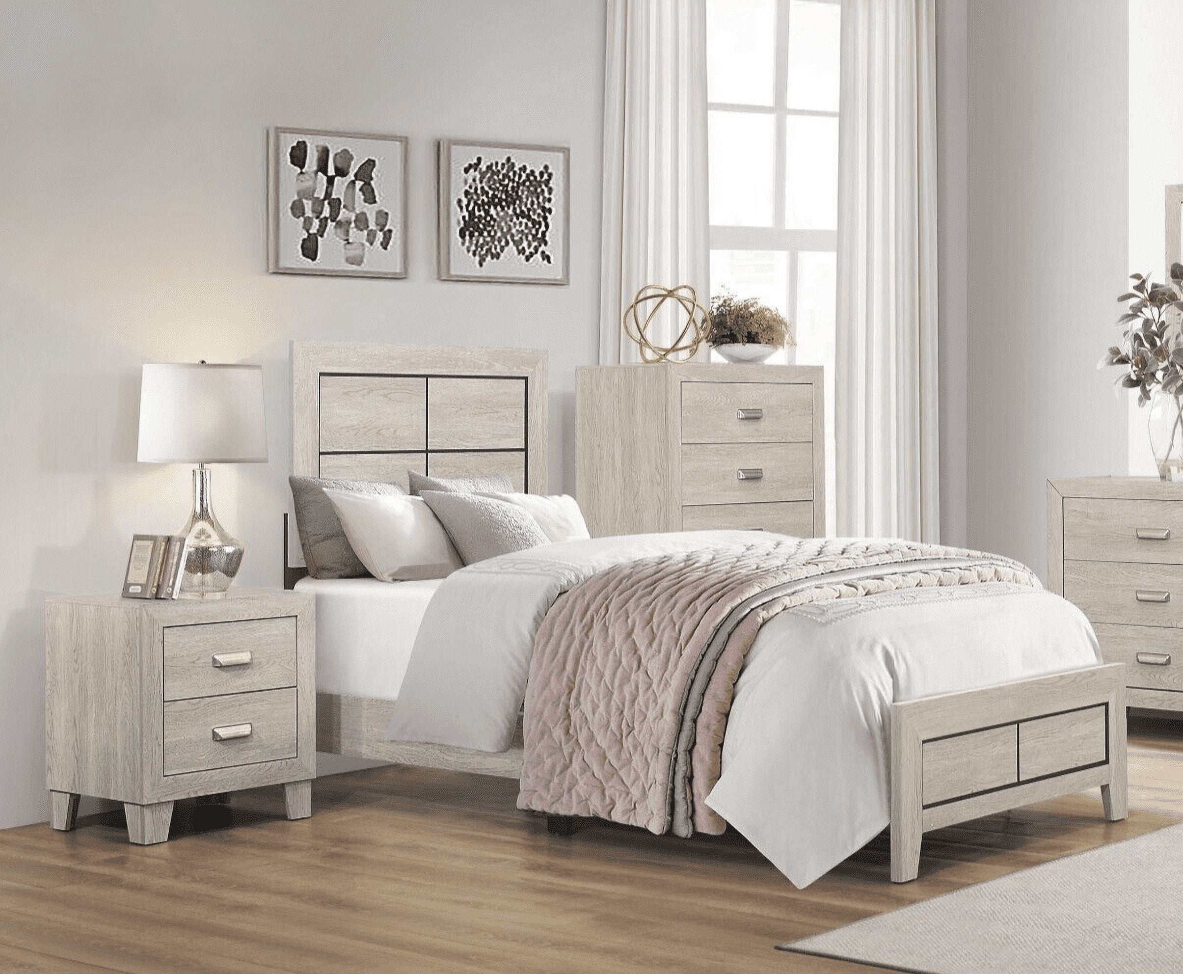 Bedroom Furniture 3pc Set Twin Bed Nightstand Chest Set Light Brown ...