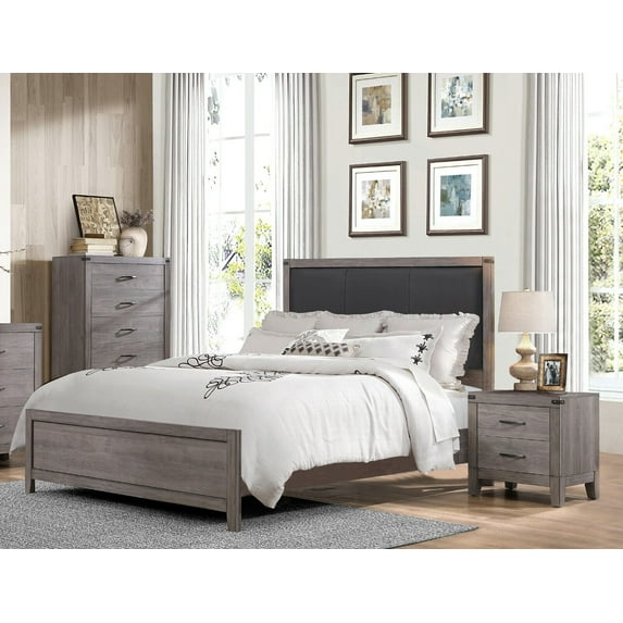 Bedroom Furniture 3pc Set Twin Size Bed Upholstered Headboard 2x Nightstands Brownish Gray Finish Casual Look Furniture