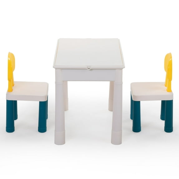 Bedroom Furniture All-in-One Activity Table and Chairs Set, Building Block Table with 100PCS DIY Blocks Toys, Dining Table Study Desk for s,Cribs