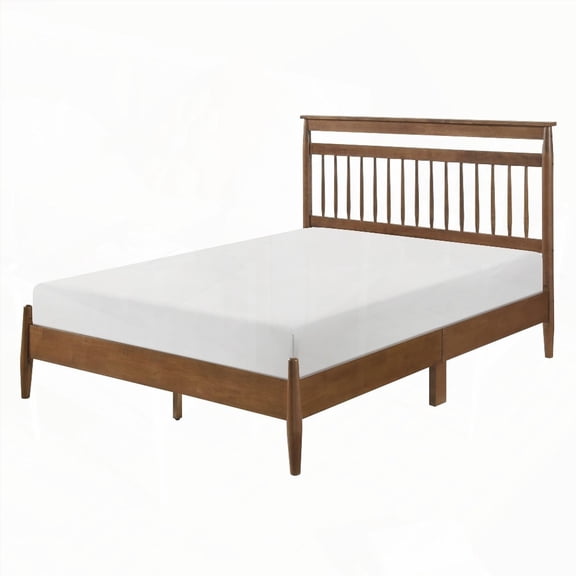Bedroom Furniture: Chestnut Finish Queen Platform Bed, Transitional Design, 1 Box