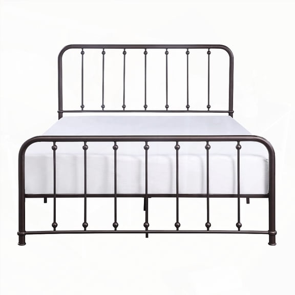 Bedroom Furniture: Classic Queen Platform Bed in Dark Bronze Metal Frame & Ball Accents