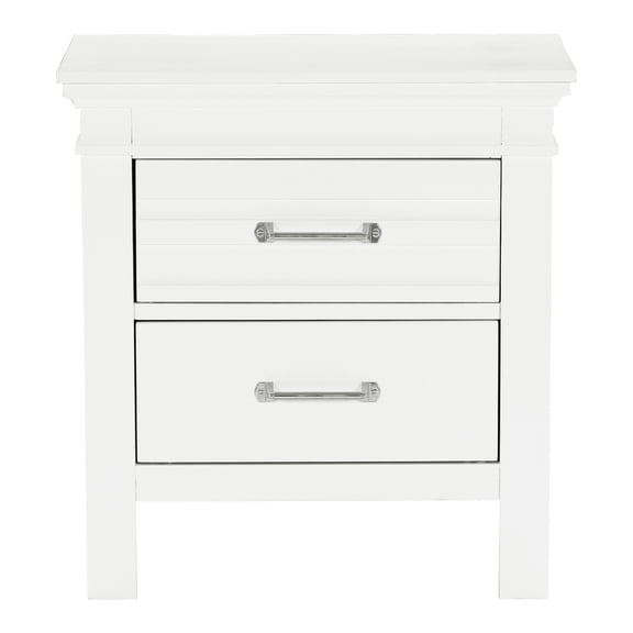 Bedroom Furniture Nightstand, 2 Drawers Transitional White Finish Wood, Bed Storage Table Style In White, Wooden