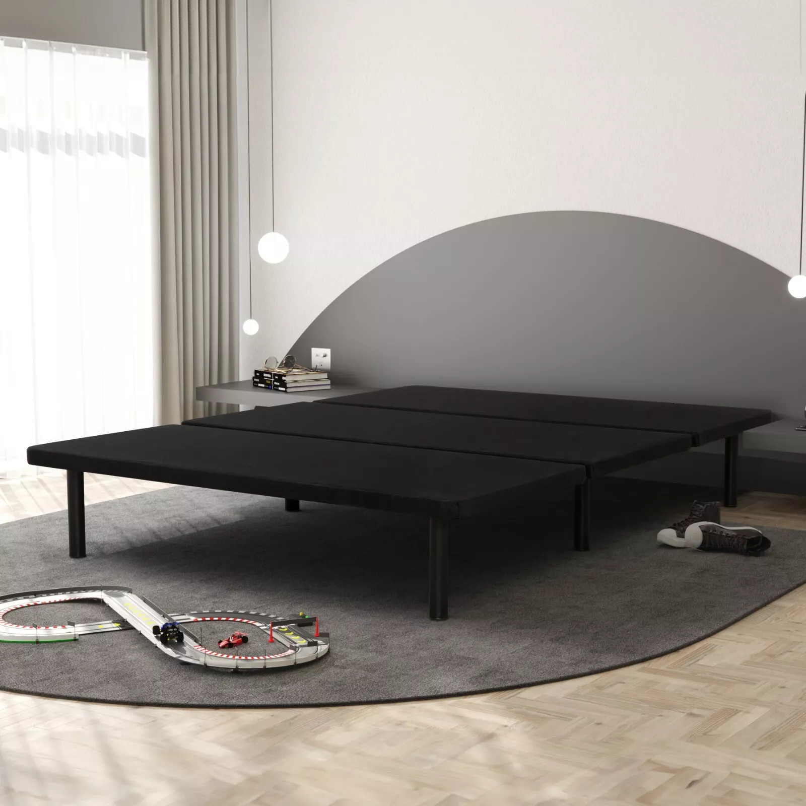 Bedroom Furniture Queen Size Bed Base, Metal Upholstered Foundation Bed ...