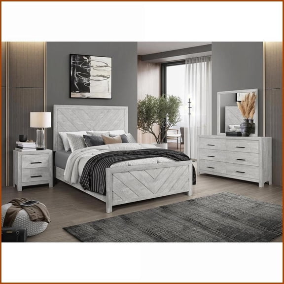 Bedroom Furniture Set - 4PC Modern Full Size Solid/Manufactured Wood Natural | Wood | Standard Beds