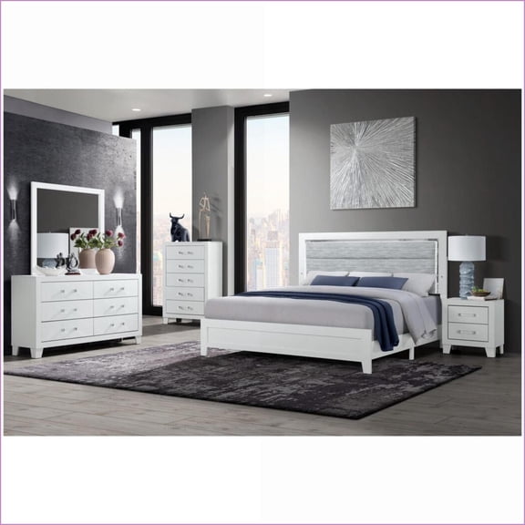 Bedroom Furniture Set, 5-Piece Full White with LED Lighting | White | Standard Beds