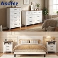 thumbnail image 1 of Bedroom Furniture Set, Asofer Queen Size Bed Frame with Headboard, 2 Nightstands, 5-Drawer Dresser & 7-Drawer Chest, White, 1 of 21