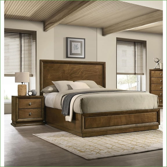 Bedroom Furniture Set, Transitional Walnut Brown Full Size 3pc with 2 Nightstands | Engineered Wood,Rubber Wood | Standard Beds