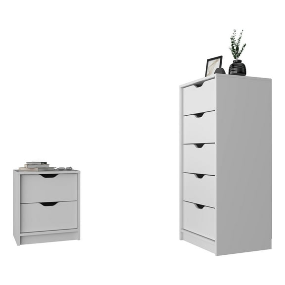 Bedroom Furniture Sets, Raymer 2 Piece Bedroom Set, Nightstand + Dresser, White, White Bedroom Sets,Particle Board Modern Bedroom Sets, Furniture Bedroom Furniture Bedroom Sets