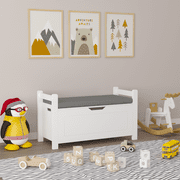 Bedroom Furniture Toy Box Chest, White Toy Box for , Large Storage Cabinet with Cushion Seat Bench/Flip-Top Lid/Safety Hinge, Toy Storage Organizer Trunk for Nursery, Playroom,Bab