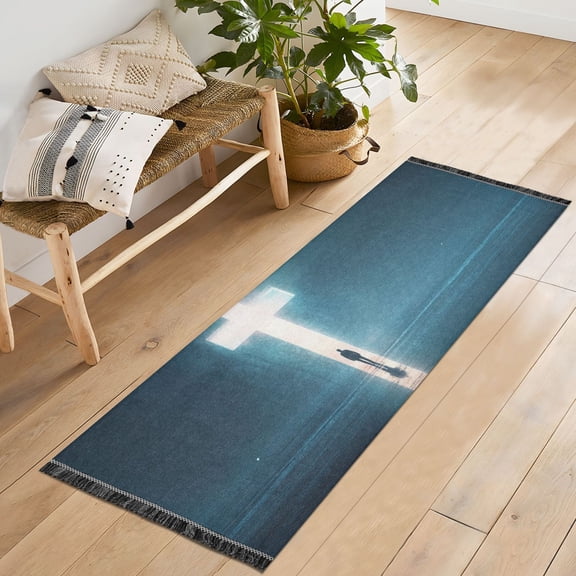 Bedroom Hallway Indoor Outdoor Mat With Rubber Backing Runner Rug Long A Man Standing in Silhouette
